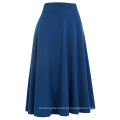 Kate Kasin Occident Mulher alta esticada Yale Blue Cotton High Waist A-line saia Flared KK000279-4